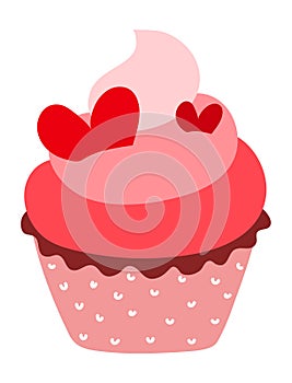 Pink Icing Cupcake with Red Heart Toppers on Dotted Wrapper